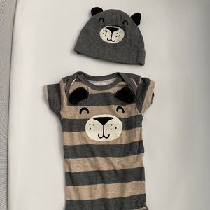 Gerber 3-6M onsie with matching hat.